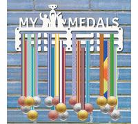 CREATCABIN Mes Médailles Porte Médailles Sport Support Médailles Présentoir Petit Décor Mural Fer Suspendre Cadeau Récompense pour Coureur Gymnastique Football Natation Athlètes 12.5x29cm Blanc
