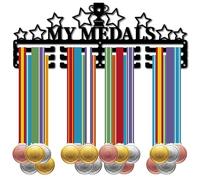 CREATCABIN Mes Médailles Présentoir Médailles Porte-Médaille Étoile Trophée Rack Cadre Sport Métal Suspendu Récompenses D'Athlète Fer Support Mural Décor pour Compétition Ruban Médailles Noir 40x15cm