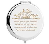 CREATCABIN Métal Compact Poche Tournesol Rond Double Face Grossissant Miroir Maquilge Pliant 2.6 Pouce Voyage Portable rrière Vous Vos Souvirs Caaux Fête s Mères pour Femme Maman Soeur Fille