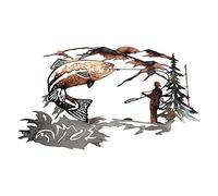 CREATCABIN Métal Mur Art Jardin Poissons Tenture Murale Animaux Pêche Montagnes Arbres Rivières Artisanat Humain Art Ornement Silhouettes Maison Intérieur Extérieur Jardin Clôture 12 x 8 Pouce