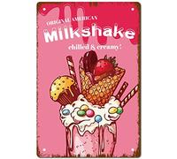 CREATCABIN Milkshake Vintage Métal Tin Sign Retro Wall Art Decor House Plaque Poster pour Home Bar Pub Jardin Cuisine Café Garage Décoration 12 x 8 Pouce