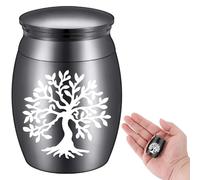 CREATCABIN Mini Urne Funéraire Petite Urne Souvenir Cendres Alliage Kit Métal Partage Funéraire Miniature Enterrement Conteneur pour Famille Amis Animaux Arbre de Vie Noir 4x3 cm