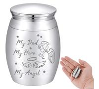 CREATCABIN Mini Urne Funéraire Petite Urne Souvenir Cendres Alliage Kit My Dad Hero Angel Partage Métal Mémorial Miniatur Conteneur pour Femelle Mâle Humain Animaux Ange et Fée Argent 4x3 cm