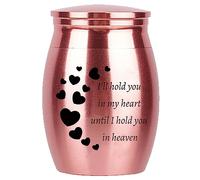CREATCABIN Mini Urne Petit Souvenir Urnes Crémation Porte-Cendres Miniature Enterrement Conteneur Conteneur en Acier Inoxydable pour Cendres Humaines Chien Chat 40x30mm-I'Ll Hold You In My Heart(Rose)