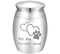 CREATCABIN Mini Urnes Crémation Petite Urne Souvenir pour Cendres Urne Funéraire Partage Acier Inoxydable Conteneur Funéraire Miniature pour Animal Compagnie 4x3cm(Argenté)-Mon Chien A Toujours Aimé