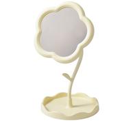 CREATCABIN Miroir Maquillage Fleurs Support Miroir Miroir Portable Fleur Vintage pour Chambre Coucher Salon Salle Bain Espaces Minimalistes Décoration Chambre Décoration Table Maison 15.5x29.5cm Jaune