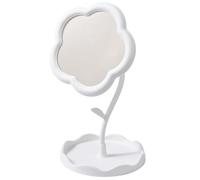CREATCABIN Miroir sur Pied Portable Forme Fleur Miroir Maquillage Portable Vintage pour Chambre Coucher Salon Salle Bain Espaces Minimalistes Décoration Chambre Décoration Table 15.5x29.5cm Blanc