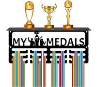 CREATCABIN Mon Présentoir Médailles Étagère Trophées Support Mural Médailles Sport Support Trophées Métal Noir Organisateur Médailles Support Récompenses pour Gymnastique Course Football 29x13x10cm