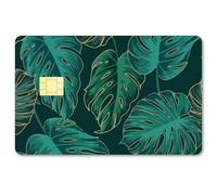 CREATCABIN Monstera Autocollant Carte Crédit Forme Feuille, Protection Peau Amovible sans Bulle Mince Vert 186.3x137.3mm