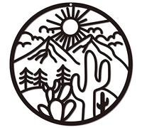 CREATCABIN Murale en Métal Cactus Soleil Montagne Forêt Décor Paysage Plaques Suspendues Ornements Sculpture Signe Oeuvre Moderne pour Maison Salon Cuisine Jardin Bureau Décoration Cadeau Noir 9.1"