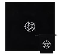 CREATCABIN Nappe Tarot Pochettes Cartes Tarot Nappe D'Autel Carrée Pentagramme Noir Étoile Kit D'Emballage Velours Sac Bijoux Sac Rangement pour Tarot avec Cordon Serrage pour Dés Cristaux Sorcellerie