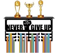 CREATCABIN Never Give Up Présentoir Trophées Support Récompenses Médailles Sport 3 Lignes Crochets Suspension Murale Médailles Support Mural pour Badges Ruban Support D'Exposition Course Pied 20x40cm