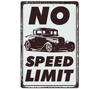CREATCABIN No Speed Limit Metal Tin Sign Black Car Travel Retro Funny Signs Vintage Wall Decor Art Mural Hanging Iron Painting Plaque Poster Famille Décorations Murales pour la Maison Salon 8 x 12,{5}