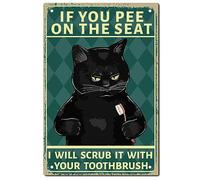 CREATCABIN Noir Chat Métal Étain Signe Panneau Panneau Métal Vintage Affiche Rétro Toilettes Peinture Plaque Fer Décor Mural Art Mural Signe Rappel Salle Bain Toilette Salon Accueil 12 X 8 Pouce