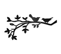 CREATCABIN Oiseaux sur Branche Décoration Murale Silhouette D'Oiseau Panneaux Muraux Métal Noir Sculpture Suspendre pour Bureau Domicile Chambre Salon Intérieur Noël Halloween Cadeaux Oeuvre 30x15cm