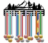CREATCABIN Outdoor Running médaillon présentoir médaillon Support Sport métal Suspension Iron Mountain Forest Cadre Mural Marathon athlète décoratif médaillon Cintre Noir 40x15 cm