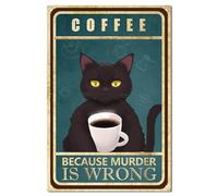 CREATCABIN Panneau Chat Noir Vintage Métal pour Café,Bar,Décoration Murale,Plaque Peinture Rétro Fer,Décoration Murale à Suspendre pour Café,Bar,Cuisine,Maison 30x20 cm Parce Que Le Meurtre Est Faux