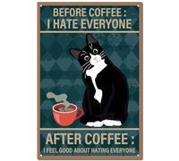 CREATCABIN Panneau de Chat Noir-Décoration de Café Vintage Rétro en Métal-Plaque Murale en Métal-Peinture Fer-Décoration pour Maison Salon Café,20x30cm Avant Le : Je Déteste Tout Le Monde
