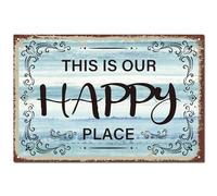 CREATCABIN Panneau Décoratif Vintage Rétro en Métal avec Inscription « This is Our Happy Place »-Peinture Murale en Fer-Décoration Ferme pour Cuisine,Salon,Maison-20x30cm