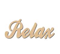 CREATCABIN Panneau en Bois Découpé au Laser Art Mural Relax Lettre Signe Coeur Sculpture Murale Décorative Suspendue Décor Inachevé pour Pendaison Crémaillère Porte Décoration Murale 9.9 x 3.9 pouce