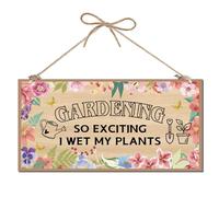 CREATCABIN Panneau en Bois « Gardening So Exciting I Wet My Plants » Décoration Murale Amusante pour Pendaison de Crémaillère Porche Extérieur 30x15cm