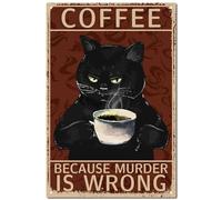 CREATCABIN Panneau en Métal Forme Chat Noir-Vintage-Plaque Peinture Rétro en Fer-Décoration Murale Suspendre pour Chambre Coucher,Café,Restaurant,Bar,Maison-30x20cm-Café Parce Que Le Meurtre Est Faux