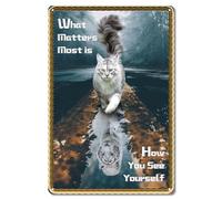 CREATCABIN Panneau Métal avec Chat Tigre,Ce Qui Compte Le Plus,C'est Comment Vous Voyez,Signe Inspirant,Plaque d'affiche Fer Vintage,Rétro,Décoration Murale Suspendre,pour Bureau,Restaurant,20x30cm