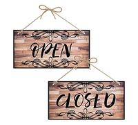 CREATCABIN Panneau Ouvert Fermé Business Panneau Double Face Étanche Plaque à Suspendre Bois Art Mural pour Entreprise Porte Fenêtre Boutique Magasin Bar Hôtel Décoration Cadeau 30x15cm,Couleur Rétro