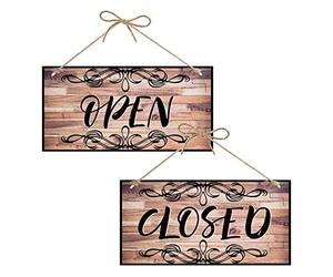 CREATCABIN Panneau Ouvert Fermé Business Panneau Double Face Étanche Plaque à Suspendre Bois Art Mural pour Entreprise Porte Fenêtre Boutique Magasin Bar Hôtel Décoration Cadeau 30x15cm,Couleur Rétro