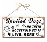 CREATCABIN Panneau Suspendre Bois Porte D'Entrée,Panneau D'Avertissement Chien,Plaque Bois Rustique,Décoration Murale Vintage,Cadeau pour Propriétaires Chiens,Amis,Pendaison Crémaillère,30x15cm