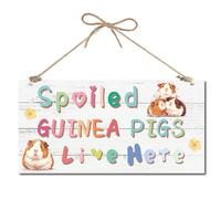 CREATCABIN Panneau Suspendre Forme,Cochon d'Inde,Panneau,Porte,Ferme,Panneau Suspendre Bois,Décoration Rustique,Décoration,Maison Vintage,Cadeau pour Famille,30x15cm,Cochons d'Inde Gâtés Vivent Ici