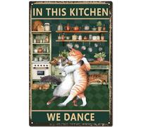 CREATCABIN Panneau Vintage en Métal Rétro en Forme de Chat-Plaque de Peinture en Fer-Décoration Murale à Suspendre pour Salon-Cadeau Chat D'Amour-30x20cm-Nous Dansons dans la Cuisine