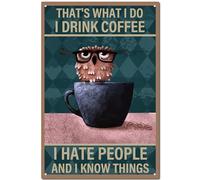 CREATCABIN Panneen Métal Forme Hibou pour Décoration Café,Bar,Art Mural,Plaque Rustique,Ferme,Peinture Fer Vintage,Décoration Rétro Suspendre pour Maison Cafés,20x30cm-That'S What I Do I Drink Coffee
