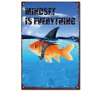 CREATCABIN Panneen Métal Vintage en Forme Poisson-Affiche Rétro pour Toilettes-Plaque en Fer-Décoration Murale Suspendre pour Chambre Coucher,Café,Restaurant,Bar,Maison-30x20cm-Mindset is Everything