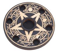 CREATCABIN Pentagramme Bois Sphère Cristal Présentoir Support Autel Wiccan Plat Rond Décor Fournitures Sorcellerie Petit Plateau pour Boule Cristal Pierre Rock Sorcellerie Noir