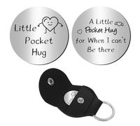 CREATCABIN Petit Jeton Poche pour Câlin Souvenir Relation à Distance Pièce Commémorative Double Face Acier Inoxydable Cadeaux Inspirants Porte Monnaie Poche avec Porte Clés Cuir pour Femme 3x3cm