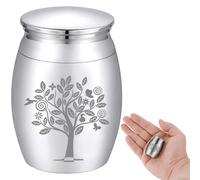 CREATCABIN Petite Urne Souvenir Arbre de Vie Mini Urnes Funéraires Porte-Cendres Miniature Enterrement Conteneur Funéraire Gravure en Acier Inoxydable pour Les Amis de la Famille Humaine Pet Memorial