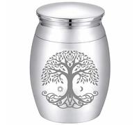 CREATCABIN Petite Urne Souvenir Arbre Vie Mini Urnes Crémation Porte-Cendres Miniature Minuscule Memorial Enterrement Funéraire Récipient Gravure Acier Inoxydable pour Humain Femelle Argent 4x3cm