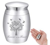 CREATCABIN Petite Urne Souvenir Mini Urnes Crémation Arbre de Vie Papillon Cendres Titulaire Miniature Enterrement Conteneur Funéraire Pot Gravure Acier Inoxydable pour Animal Domestique Humain Argent