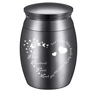 CREATCABIN Petite Urne Souvenir Mini Urnes Funéraires Porte-Cendres Papillon Coeur Miniature Enterrement Conteneur Funéraire Pot Gravure Acier Inoxydable pour Humain Famille Amis Noir 1.57x1.18 Pouce