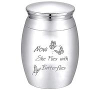 CREATCABIN Petites Urnes Cendres Mini Urnes Crémation Cendres Souvenir Memorial Urne Funéraire Métal Acier Inoxydable Enterrement Papillon pour ChiChat 4x3cm Maintenant Elle Vole avec des Papillons