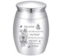 CREATCABIN Petites Urnes pour Cendres Mini Urnes Crémation Souvenir Cendres Funéraire Métal Acier Inoxydable Tournesol Papillon Enterrement pour Chien Chat 4x3cm Mon Esprit Vous Parle Toujours