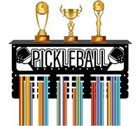 CREATCABIN Pickleball Porte-Médailles Présentoir Étagère pour Trophées Support Mural Crochet Fer Cadre Sport Cintres Médailles Métal Organisateur pour Suspendre Médailles D'Athlète 40x20x10cm Noir