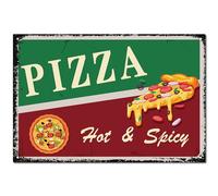 CREATCABIN Pizza Vintage Métal Plaque en Tôle Fast Food Rétro Affiche Art Mural Décor Peinture Plaque Fer Art Peinture Murale À Suspendre Pour Restaurant, 30 x 20 cm, Pizza 2$, Sharp, Épicé