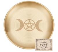 CREATCABIN Plaque D'Autel Pentagramme Plaque Tarot Lune Bougeoir Rituel Bols Offrant Un Plateau D'Aromathérapie Plaque Cérémonie avec Carte D'Autel Décoration D'Intérieur pour Wiccan Doré 14x14cm