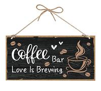 CREATCABIN Plaque de Bois Signe mais Premier Signe de Café Imprimé Ferme Grains de Café Garde-Manger Cuisine Décoration Rustique Bois Mur Art Suspendu Décorations pour Maison Pendaison 10 x 5 Pouce