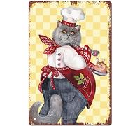 CREATCABIN Plaque en Étain Chat Vintage Cuisine Plaque en Métal Rétro Animaux Drôles Chat Cuisinier Signes pour Maison Jardin Cuisine Bar Pub Salon Bureau Garage Poster Plaque 8 x 12,(5) cm