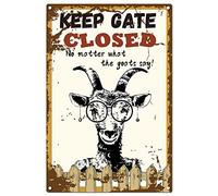 CREATCABIN Plaque en Métal Amusante Gardez la Porte Fermée Peu Importe Ce Que Disent les Chèvres Décoration Murale Vintage Ferme Rustique Maison Bar Café Jardin Porche Décorations de Marché 20 x 30 cm
