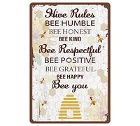CREATCABIN Plaque en Métal en Métal Hive Rules Bee Humble Bee Honest Bee Kind Vintage Inspirational Quotes Décoration Murale la Maison Cuisine Salle de Bain Ferme Jardin Bar PU Garage 12 x 8,(5) cm