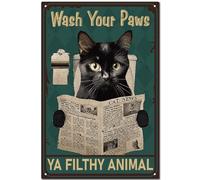 CREATCABIN Plaque en Métal Vintage avec Lecture Chat - Plaque Peinture Rétro en Fer - Décoration Murale à Suspendre pour Toilettes,Maison,Toilettes,Restaurant 30x20cm Lavez Vos Pattes Ya Filthy Animal